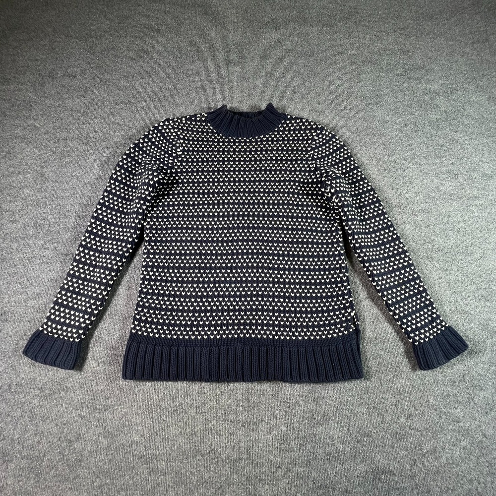 L.L.Bean Signature Blue Cotton Tight-Knit Mock Neck Sweater Womens M 502373